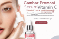 Cara Membuat Gambar Promosi skincare Serum Vitamin C untuk mencerahkan wajah menggunakan AI (MidJourney) berikut Contoh Prompt nya